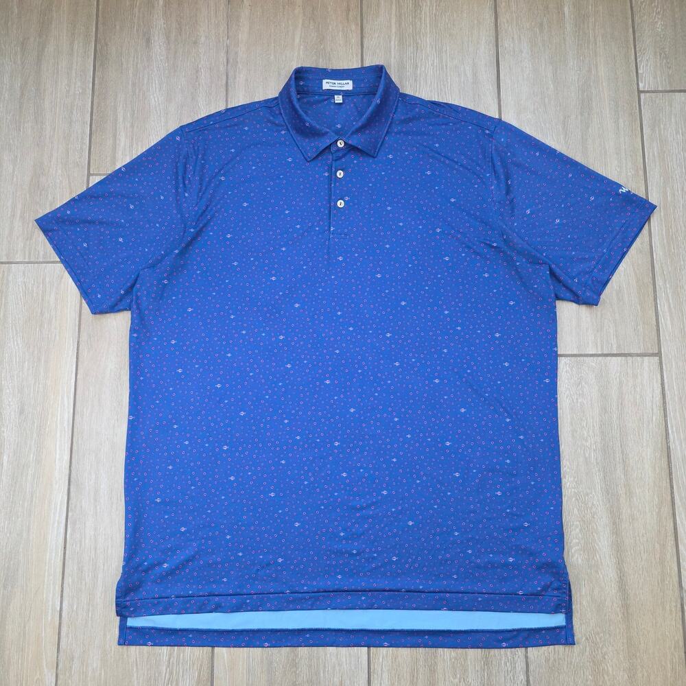 Peter Millar Dazed Transfused Polo Mens XL Blue Fish Print Summer Comfort Golf
